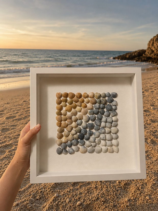 Shadow Box cu Scoici Naturale  Nuanțe de Coastă