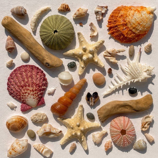 Shadow Box Marin cu Scoici și Stele de Mar