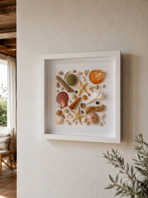Shadow Box Marin cu Scoici și Stele de Mar