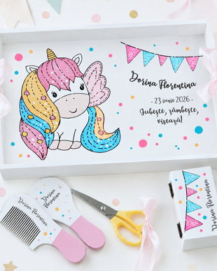 Tava taierea motului unicorn pictata manual personalizata, set turta