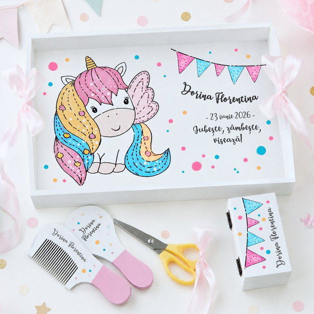 Tava taierea motului unicorn pictata manual personalizata, set turta
