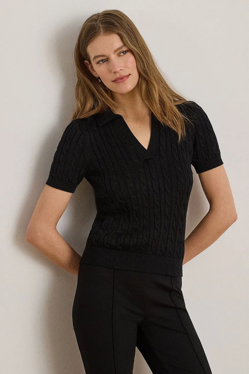 Lauren Ralph Lauren pulover cu mânecă scurtă pentru femei, cu vâscoză