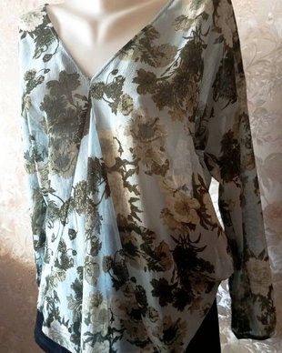 bluza de voal bleu - olive, inflorata , cu pliu , 46