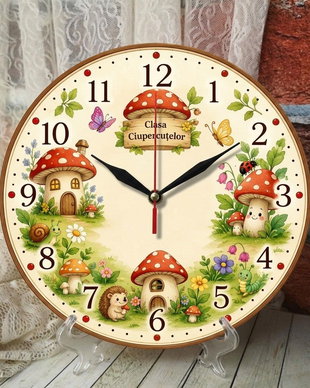Ceas decorat manual - tema ciupercute
