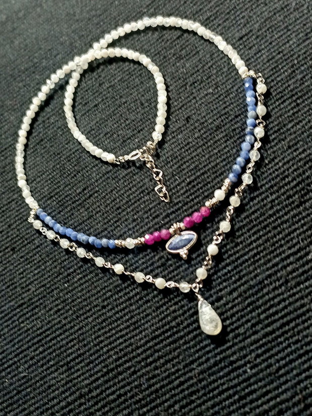 Colier argint Kianit rubin piatra lunii charm brioleta minimalist boho chic trendy