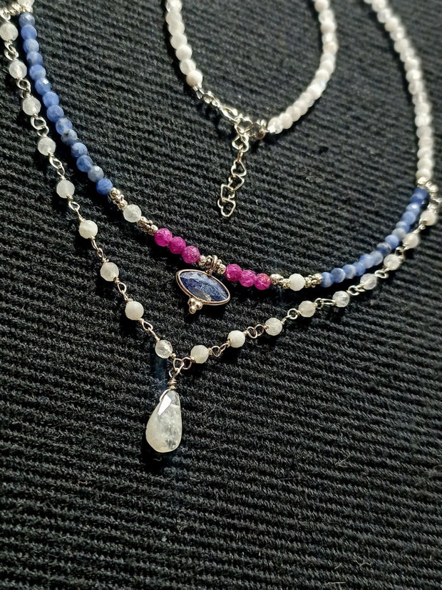 Colier argint Kianit rubin piatra lunii charm brioleta minimalist boho chic trendy