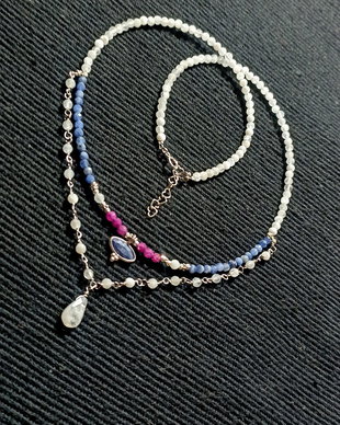Colier argint Kianit rubin piatra lunii charm brioleta minimalist boho chic trendy
