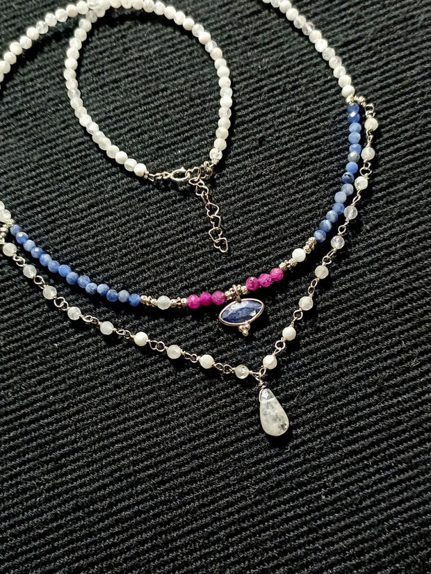 Colier argint Kianit rubin piatra lunii charm brioleta minimalist boho chic trendy