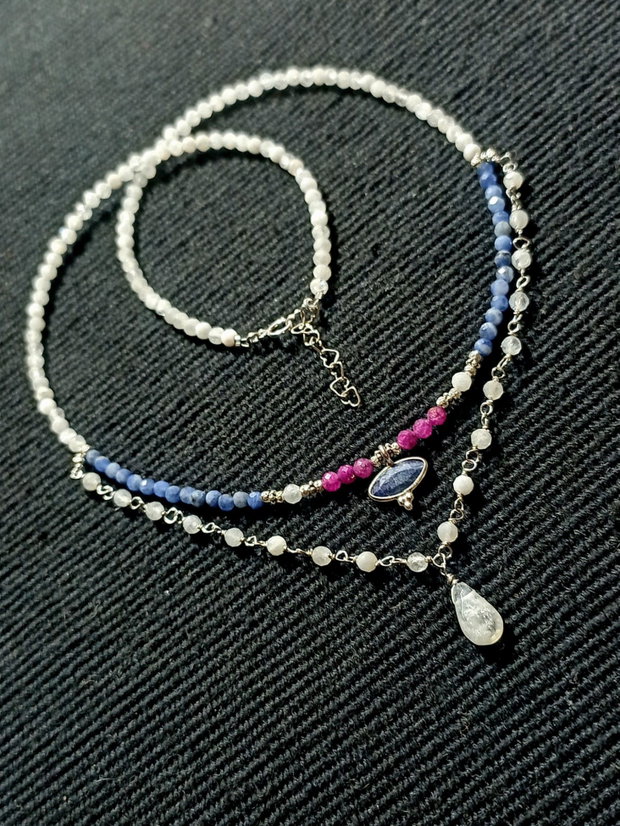 Colier argint Kianit rubin piatra lunii charm brioleta minimalist boho chic trendy