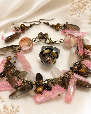 SET~VINTAGE ROSE GLOW~brățară,inel și cercei