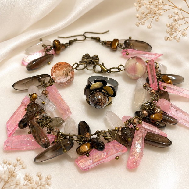 SET~VINTAGE ROSE GLOW~brățară,inel și cercei