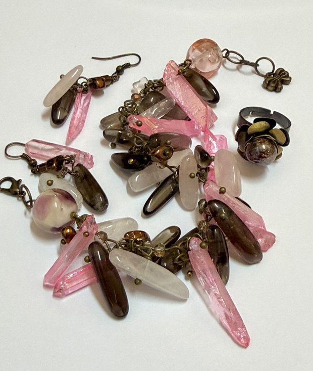 SET~VINTAGE ROSE GLOW~brățară,inel și cercei