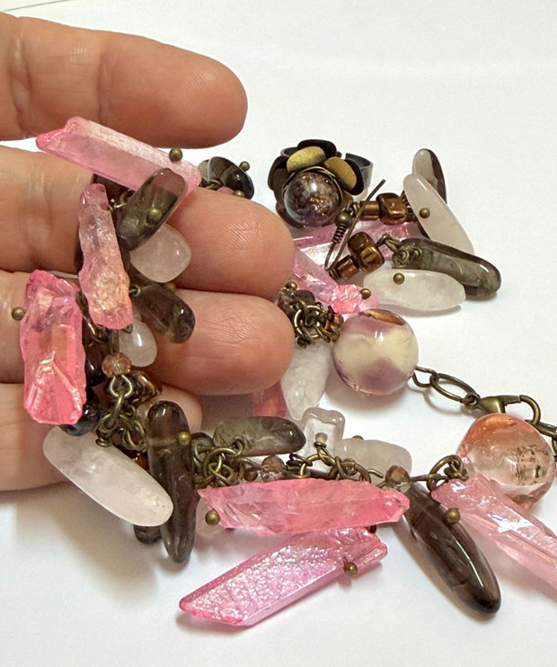 SET~VINTAGE ROSE GLOW~brățară,inel și cercei