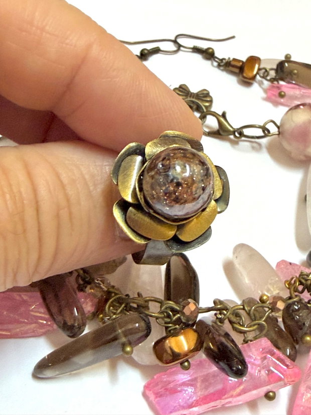 SET~VINTAGE ROSE GLOW~brățară,inel și cercei
