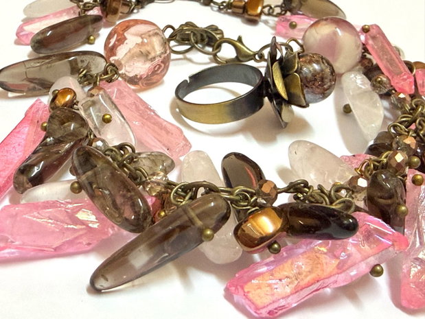 SET~VINTAGE ROSE GLOW~brățară,inel și cercei