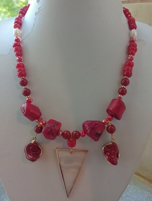 Colier coral,scoica,sidef,perle shell