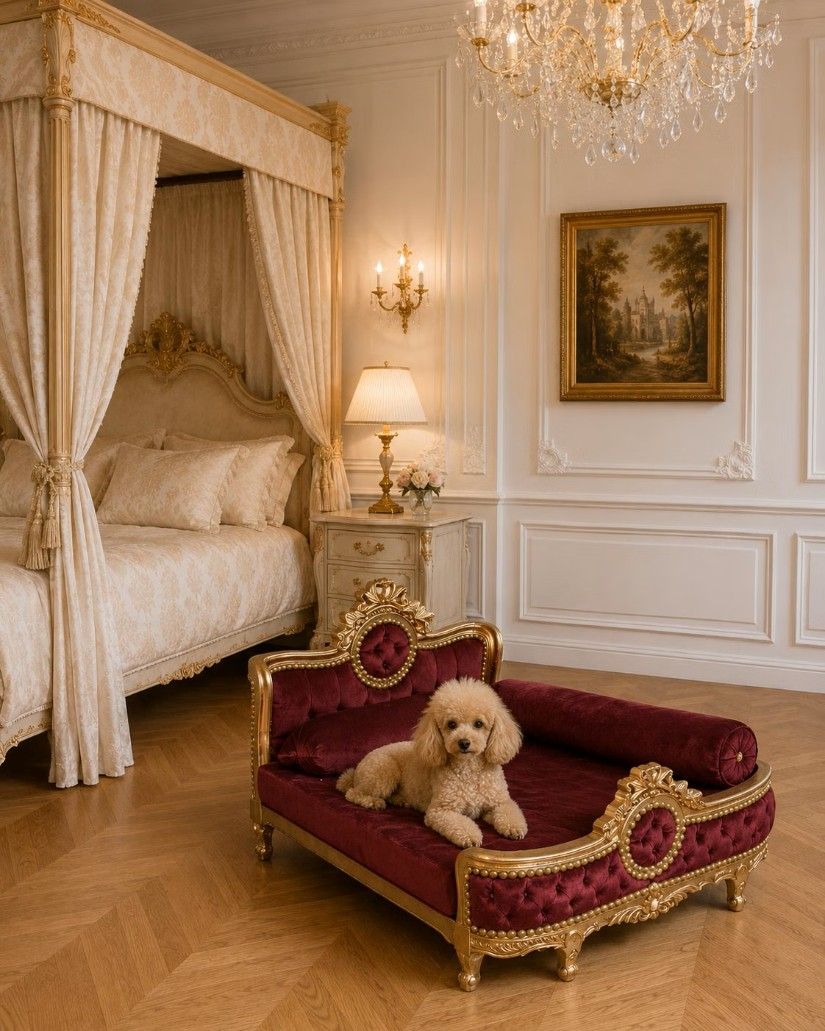 Sofa baroc pentru copii din lemn masiv cu tapiterie burgund