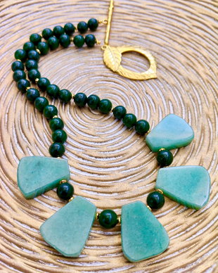 Colier vintage Aventurin verde & Jad verde forest