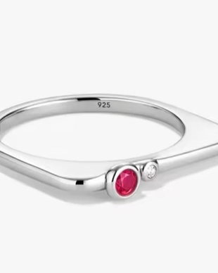 Inel Zircon rubin/alb si Argint 925 - IN1531 - Inel minimalist, inel stackable, inel rosu, inel cadou, bijuterii cadou, cadou sotie, cadou romantic, cadou iubita
