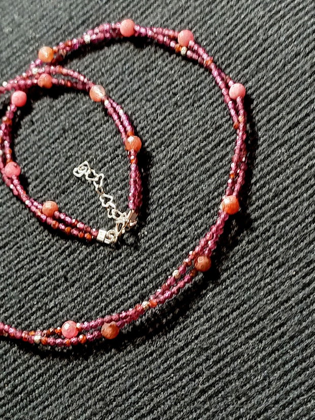 Colier argint X2 safir roz granat minimalist boho chic trendy