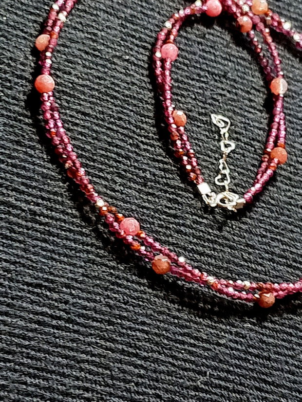 Colier argint X2 safir roz granat minimalist boho chic trendy