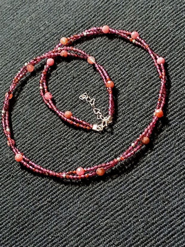 Colier argint X2 safir roz granat minimalist boho chic trendy