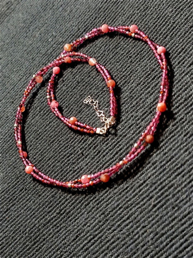 Colier argint X2 safir roz granat minimalist boho chic trendy