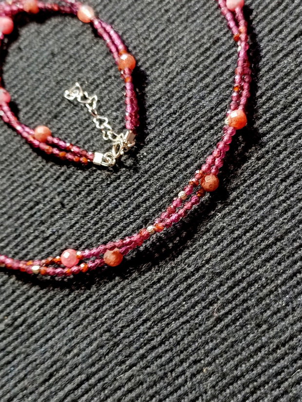 Colier argint X2 safir roz granat minimalist boho chic trendy