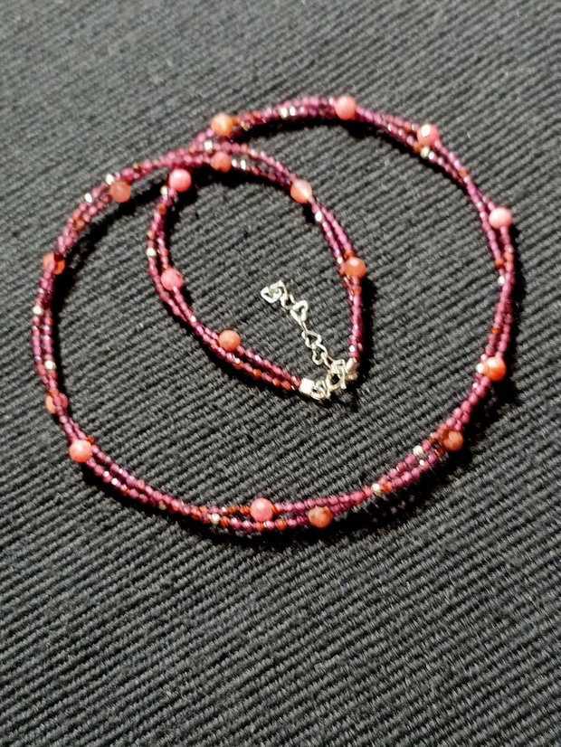 Colier argint X2 safir roz granat minimalist boho chic trendy