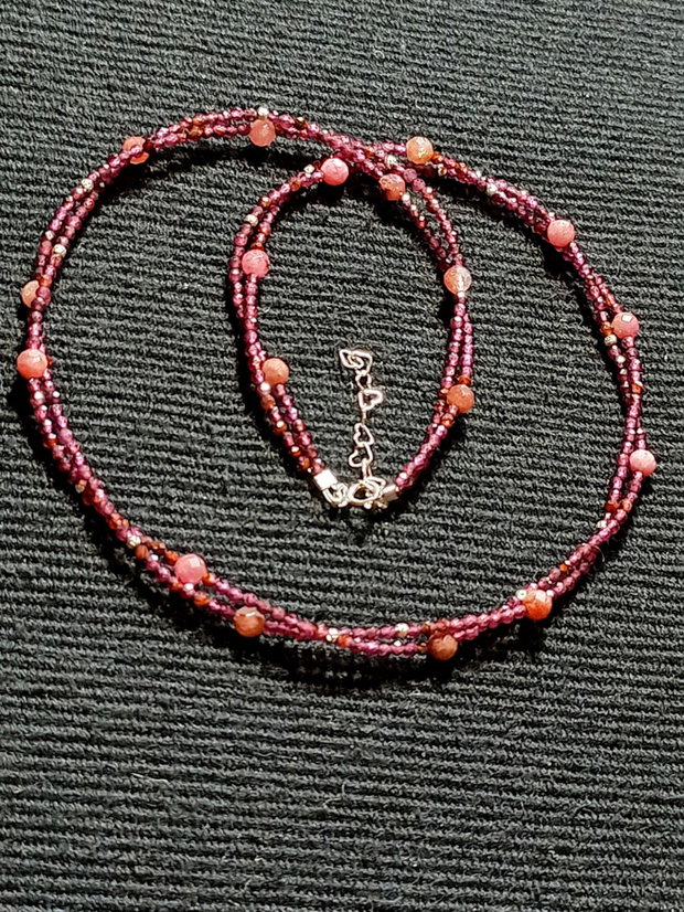 Colier argint X2 safir roz granat minimalist boho chic trendy