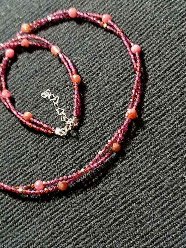 Colier argint X2 safir roz granat minimalist boho chic trendy