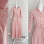 Rochie Camasa Lunga Panza Brodata Roz Prafuit