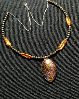 Colier argint perle naturale biwa pirita abalone lant argint boho chic trendy