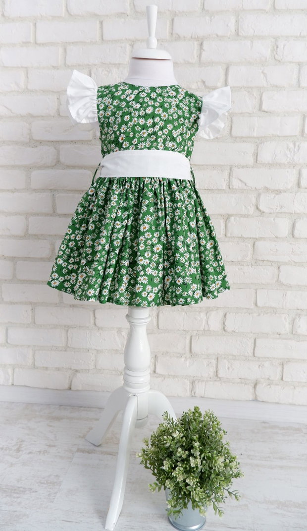 Rochita Incretita Fetite Verde cu Margarete