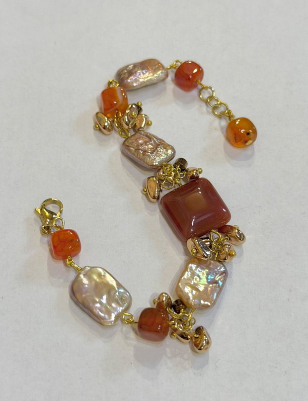 BRĂȚARĂ PERLE~PEACHY PEARLS~perle,agate,hematit,inox