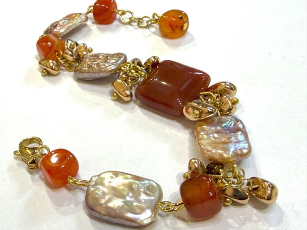 BRĂȚARĂ PERLE~PEACHY PEARLS~perle,agate,hematit,inox