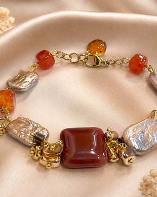 BRĂȚARĂ PERLE~PEACHY PEARLS~perle,agate,hematit,inox