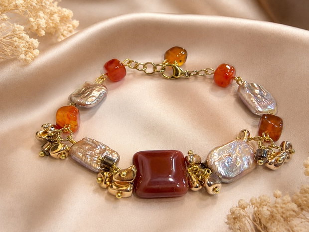 BRĂȚARĂ PERLE~PEACHY PEARLS~perle,agate,hematit,inox