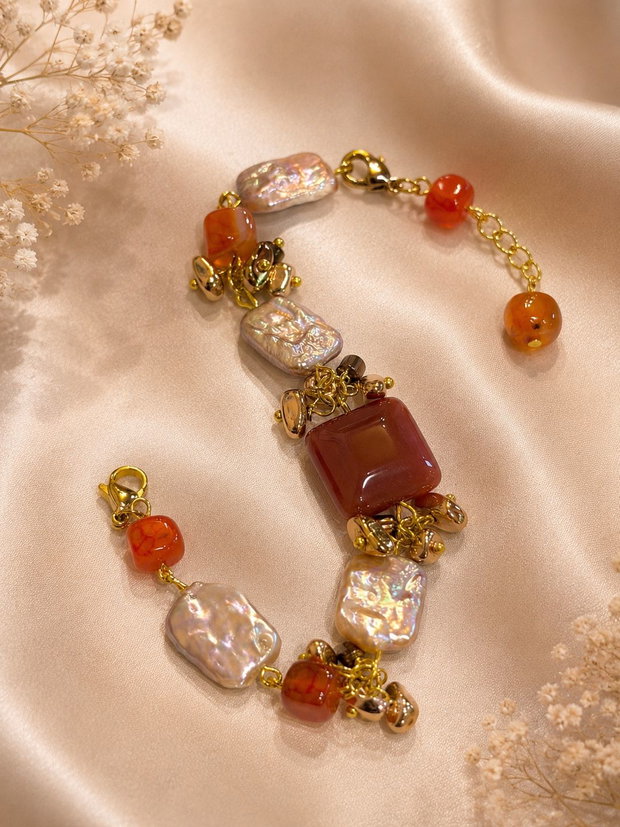 BRĂȚARĂ PERLE~PEACHY PEARLS~perle,agate,hematit,inox