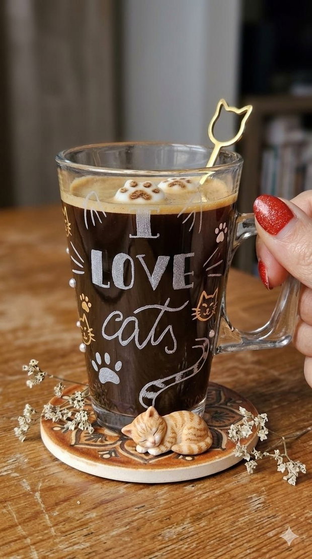 Cană din sticlă gravată manual I Love Cats Cadou personalizat pentru iubitorii de pisici