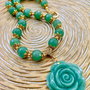 Colier vintage floare Aventurin verde