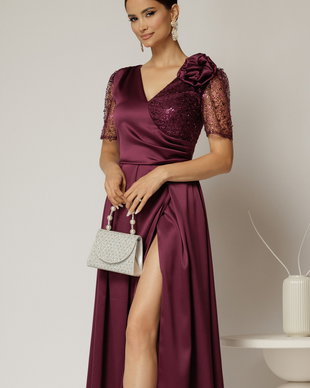 Rochie midi mov de ocazie din tafta si paiete