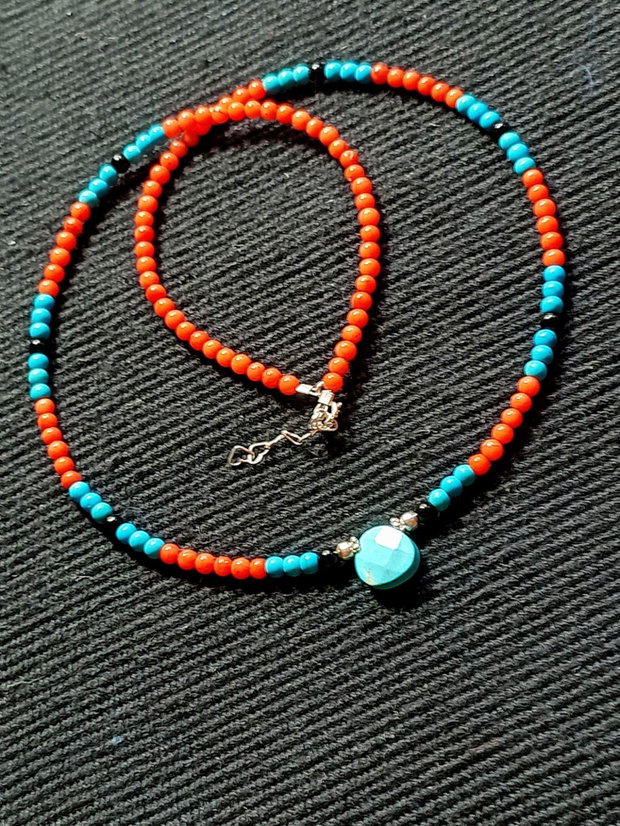 Colier argint coral onix turcoaz reconstruit brioleta turcoaz natural minimalist boho chic trendy