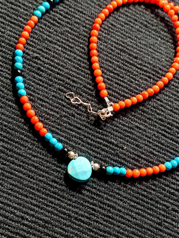 Colier argint coral onix turcoaz reconstruit brioleta turcoaz natural minimalist boho chic trendy