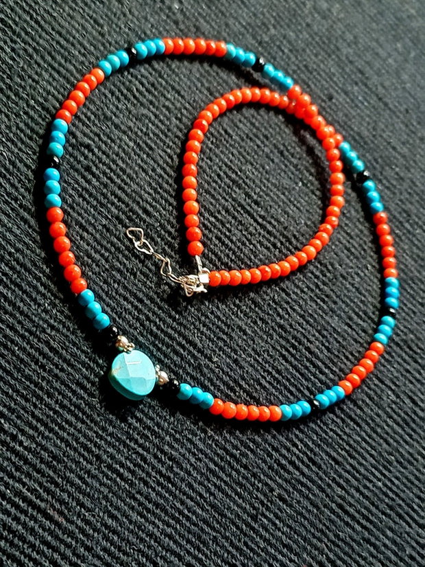 Colier argint coral onix turcoaz reconstruit brioleta turcoaz natural minimalist boho chic trendy