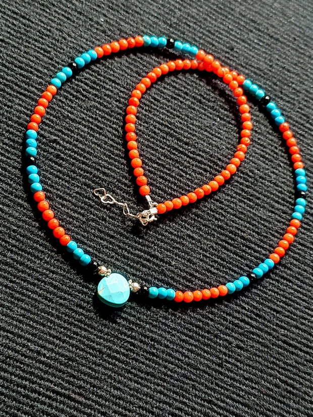 Colier argint coral onix turcoaz reconstruit brioleta turcoaz natural minimalist boho chic trendy
