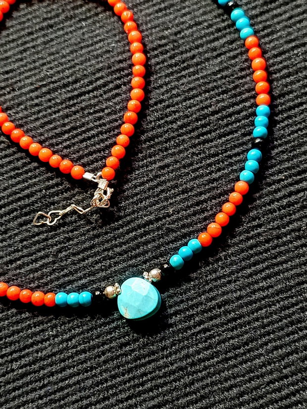 Colier argint coral onix turcoaz reconstruit brioleta turcoaz natural minimalist boho chic trendy