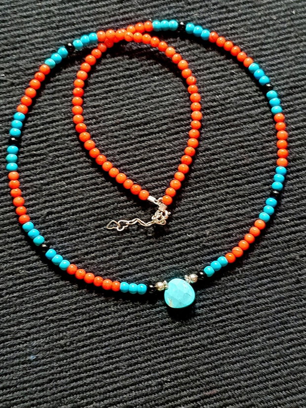 Colier argint coral onix turcoaz reconstruit brioleta turcoaz natural minimalist boho chic trendy