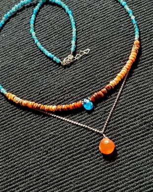 Colier argint opal de foc mexican heishi apatit carneol briolete lant argint minimalist boho chic trendy