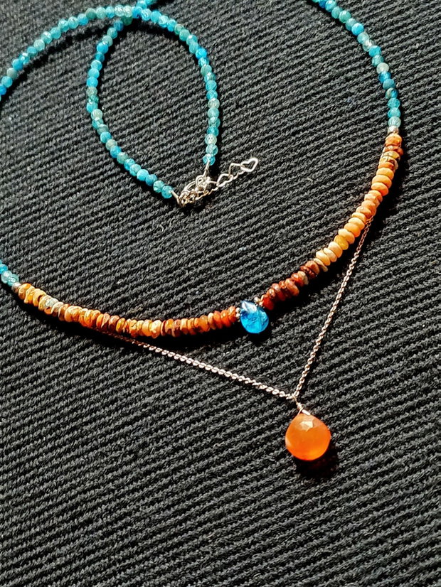 Colier argint opal de foc mexican heishi apatit carneol briolete lant argint minimalist boho chic trendy